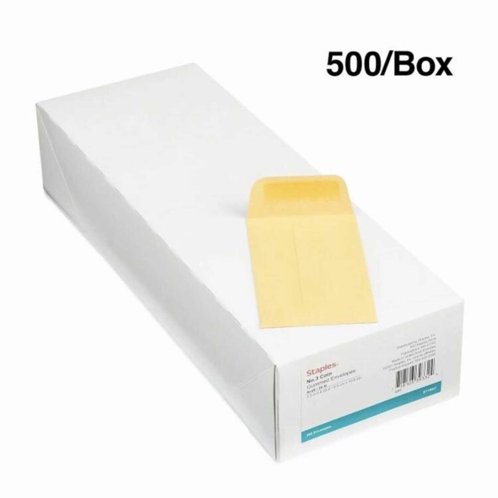 Box of 500 2-1/2” x 4-1/4” Gummed Envelopes